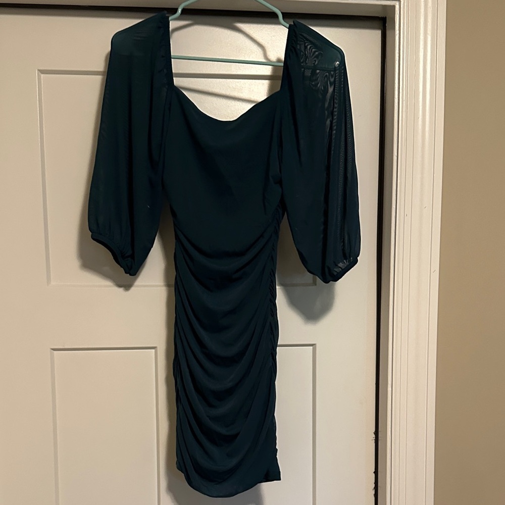 Elegant Teal Dress with Ruched Design